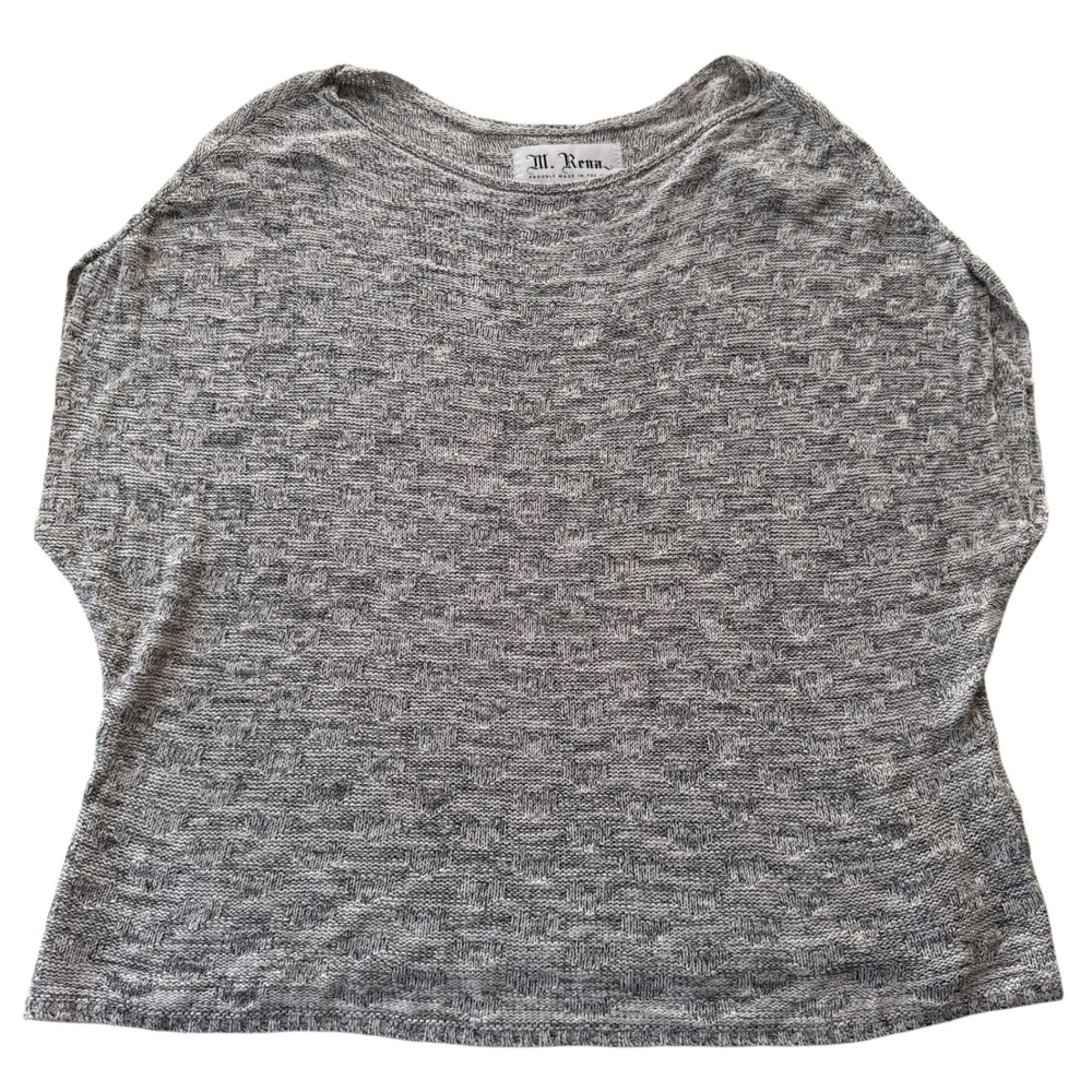 M. Rena Knit Sweater Gray Marled Textured Dolman Short Sleeves USA Made Size L